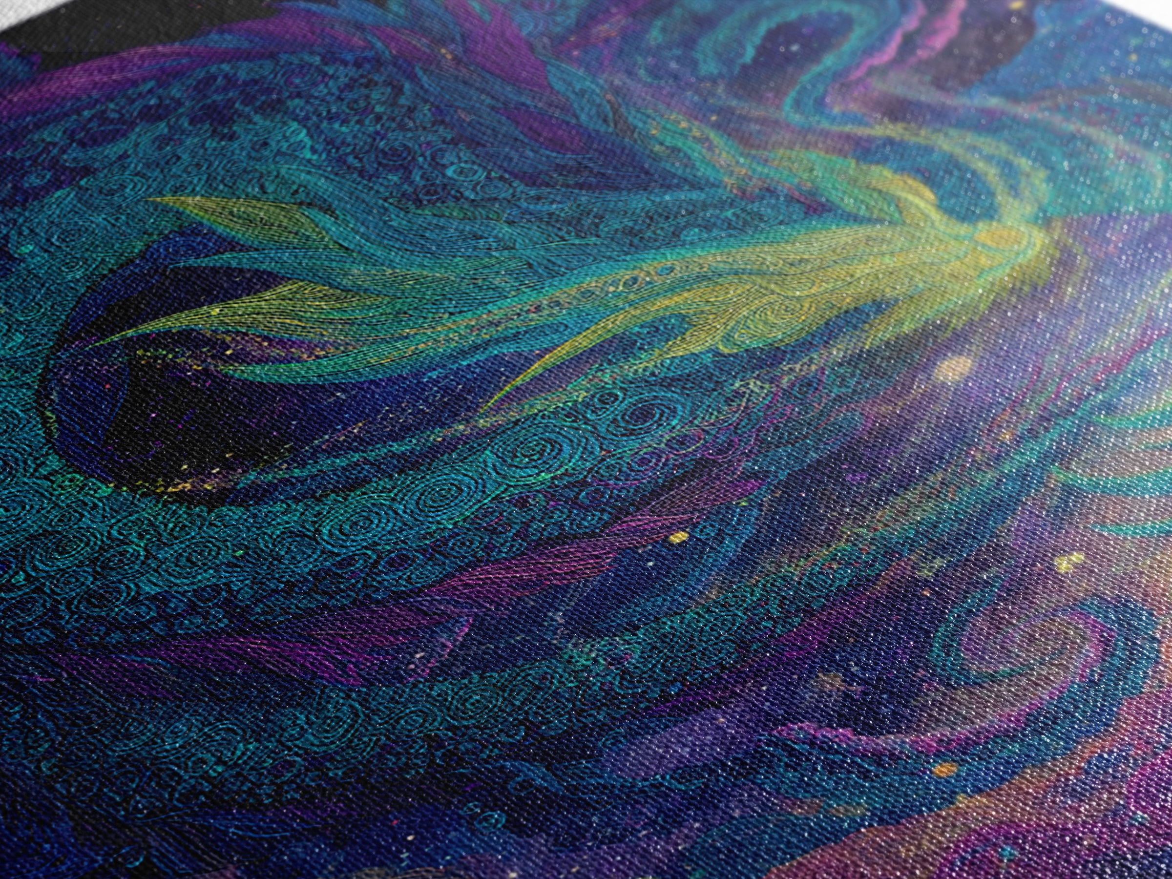 Cosmic Teal Dragon Wall Art, Fantasy Serpent Painting, Celestial Decor, Mystical Canvas, Unique Gift For Fantasy Lovers Decor