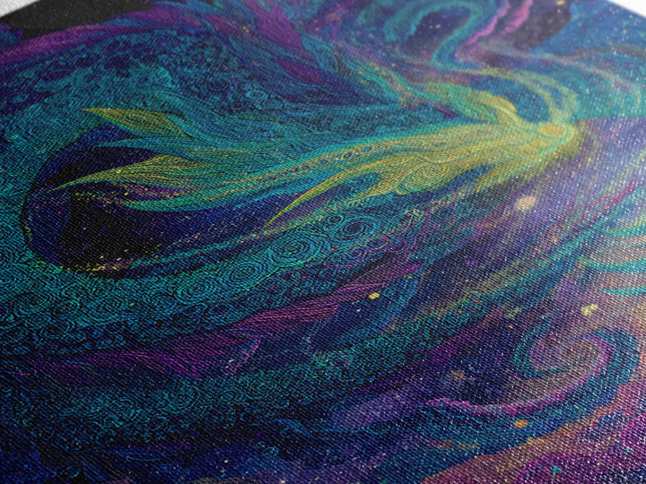 Cosmic Teal Dragon Wall Art, Fantasy Serpent Painting, Celestial Decor, Mystical Canvas, Unique Gift For Fantasy Lovers Decor