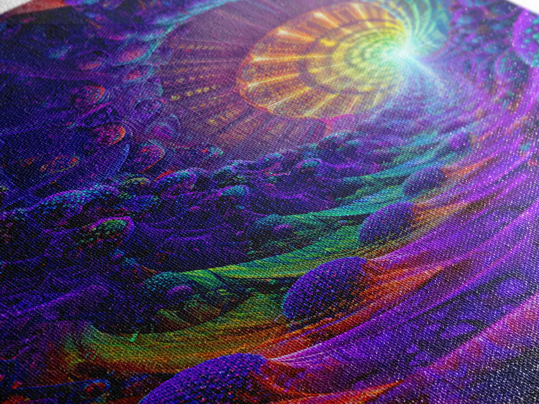 Neon Fractal Spiral Tunnel Canvas Print, Psychedelic Abstract Wall Art, Vibrant Futuristic Decor, Statement Artwork Gift