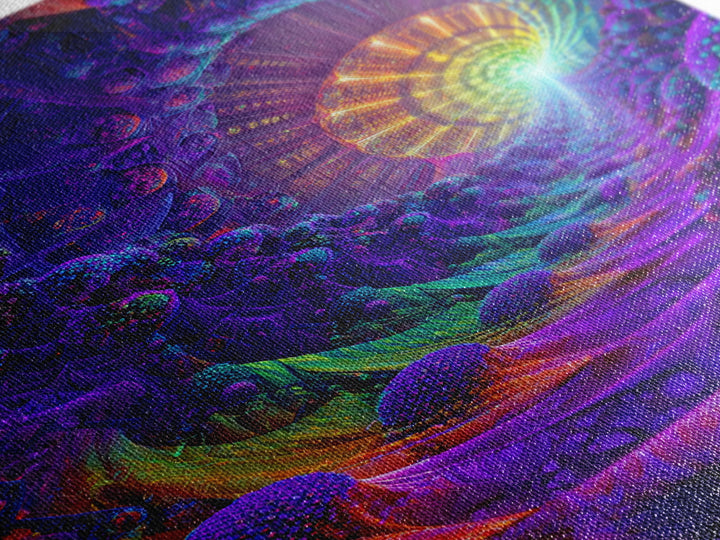 Neon Fractal Spiral Tunnel Canvas Print, Psychedelic Abstract Wall Art, Vibrant Futuristic Decor, Statement Artwork Gift