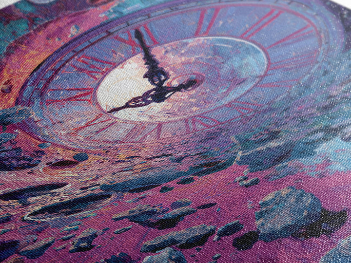 Surreal Clock Vortex In Cosmic Ruins, Time Fantasy Wall Art, Psychedelic Canvas Print, Celestial Decor, Statement Artwork