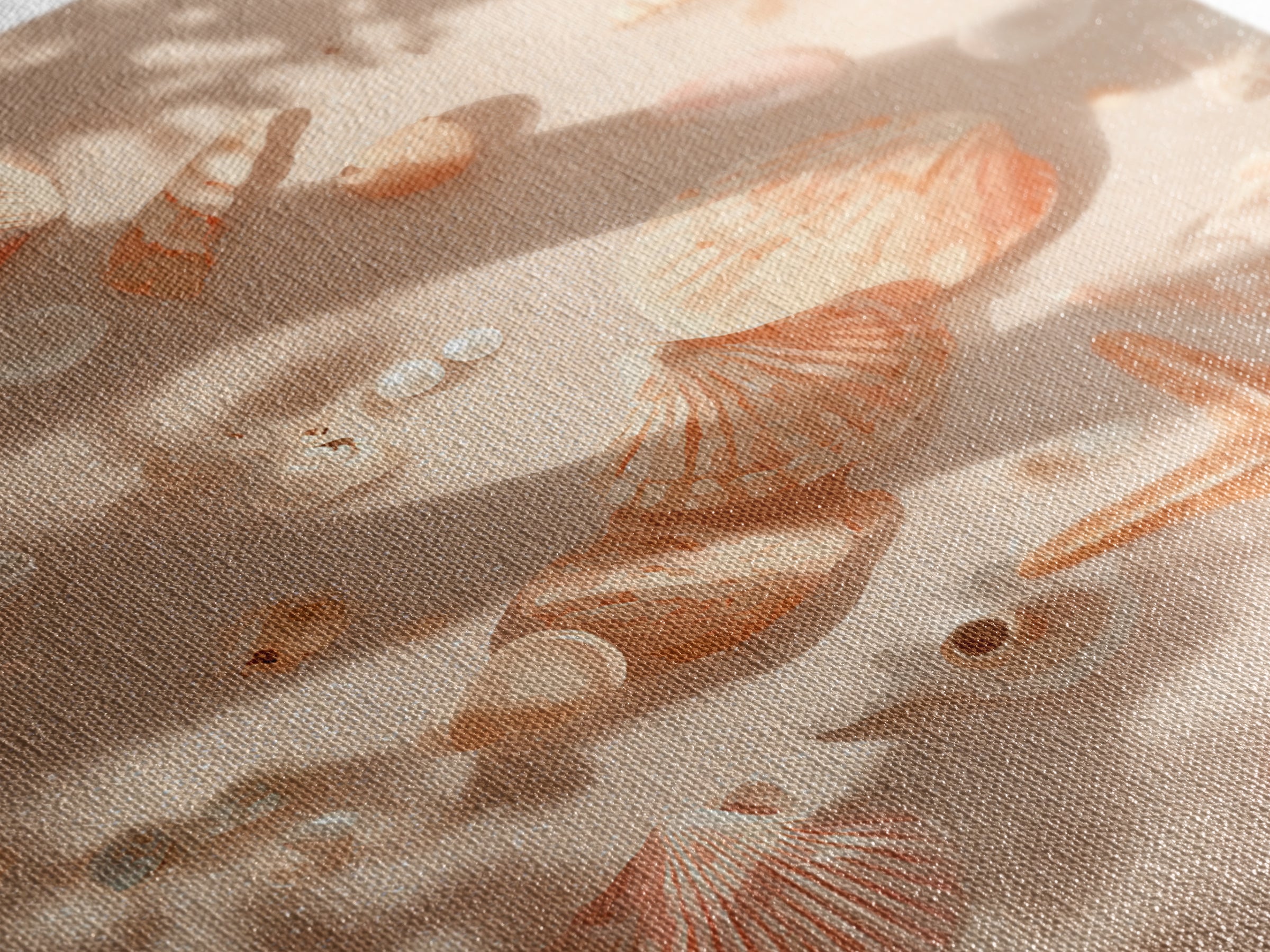 Sunlit Seashells And Starfish Framed Canvas Print, Coastal Wall Art For Beach House Decor, Nautical Bathroom Wall Decor Gift