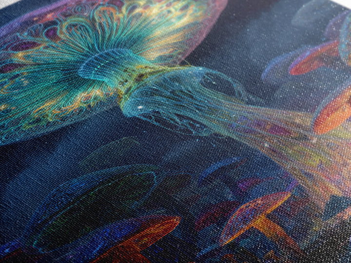 Vibrant Neon Mushroom Fantasy Landscape Canvas Print With Glowing Magical Fungi In A Mystical Night Forest Wall Art