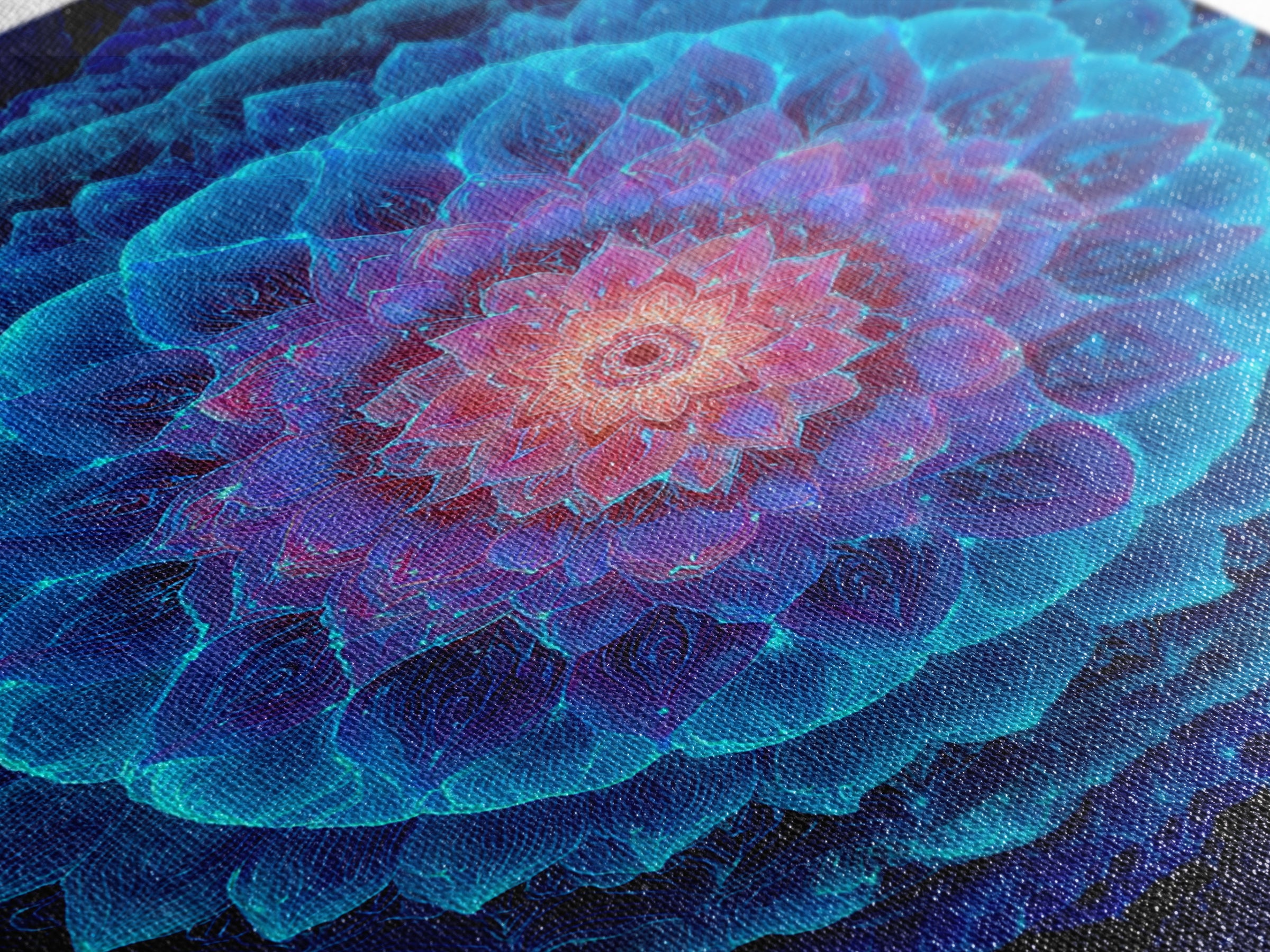 Glowing Blue Lotus Mandala Framed Canvas Print, Spiritual Wall Art, Meditation Decor, Celestial Abstract Art For Yoga Room