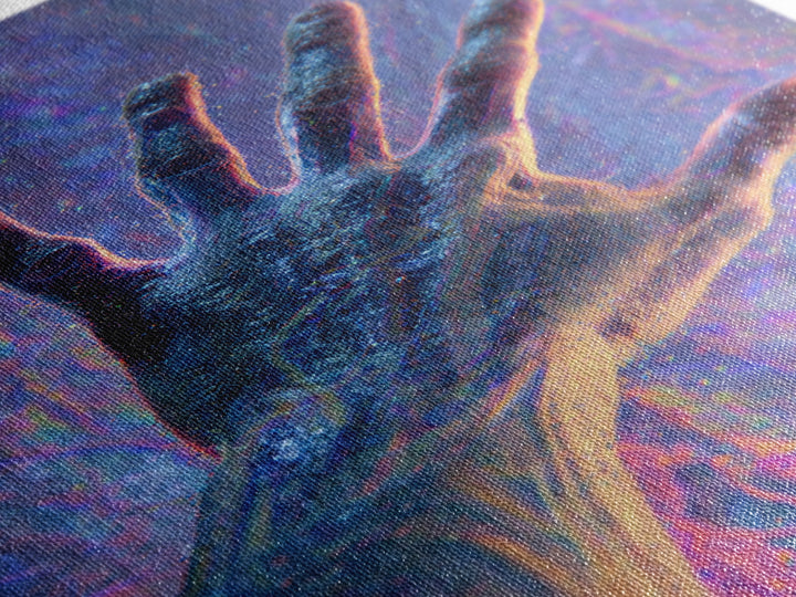 Glowing Reaching Hand Canvas Print, Surreal Human Figure Wall Art, Spiritual Energy Decor, Abstract Psychedelic Gift Idea
