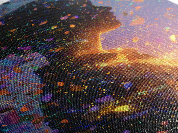 Glowing Woman Silhouette With Confetti Wall Art, Abstract Figurative Art Print, Feminine Wall Art, Colorful Modern Decor
