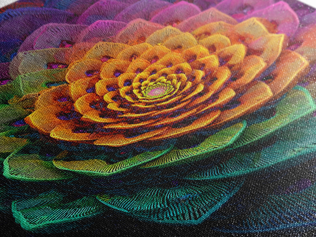 Intricate Abstract Rainbow Succulent Floral Digital Art Print Canvas Wall Art