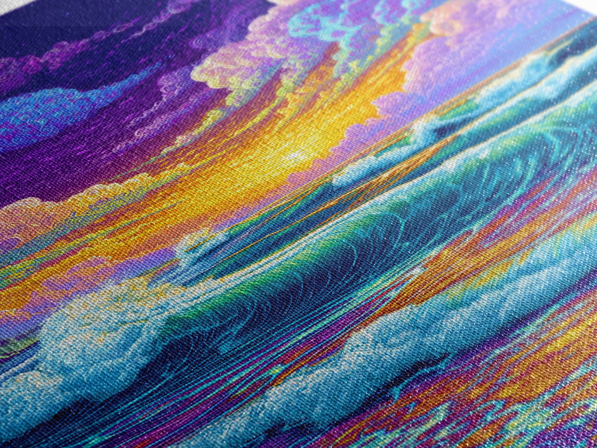Colorful Ocean Waves Sunset Abstract Seascape Wall Art Canvas Print Bright Relaxing Living Room Decor Modern Coastal Art