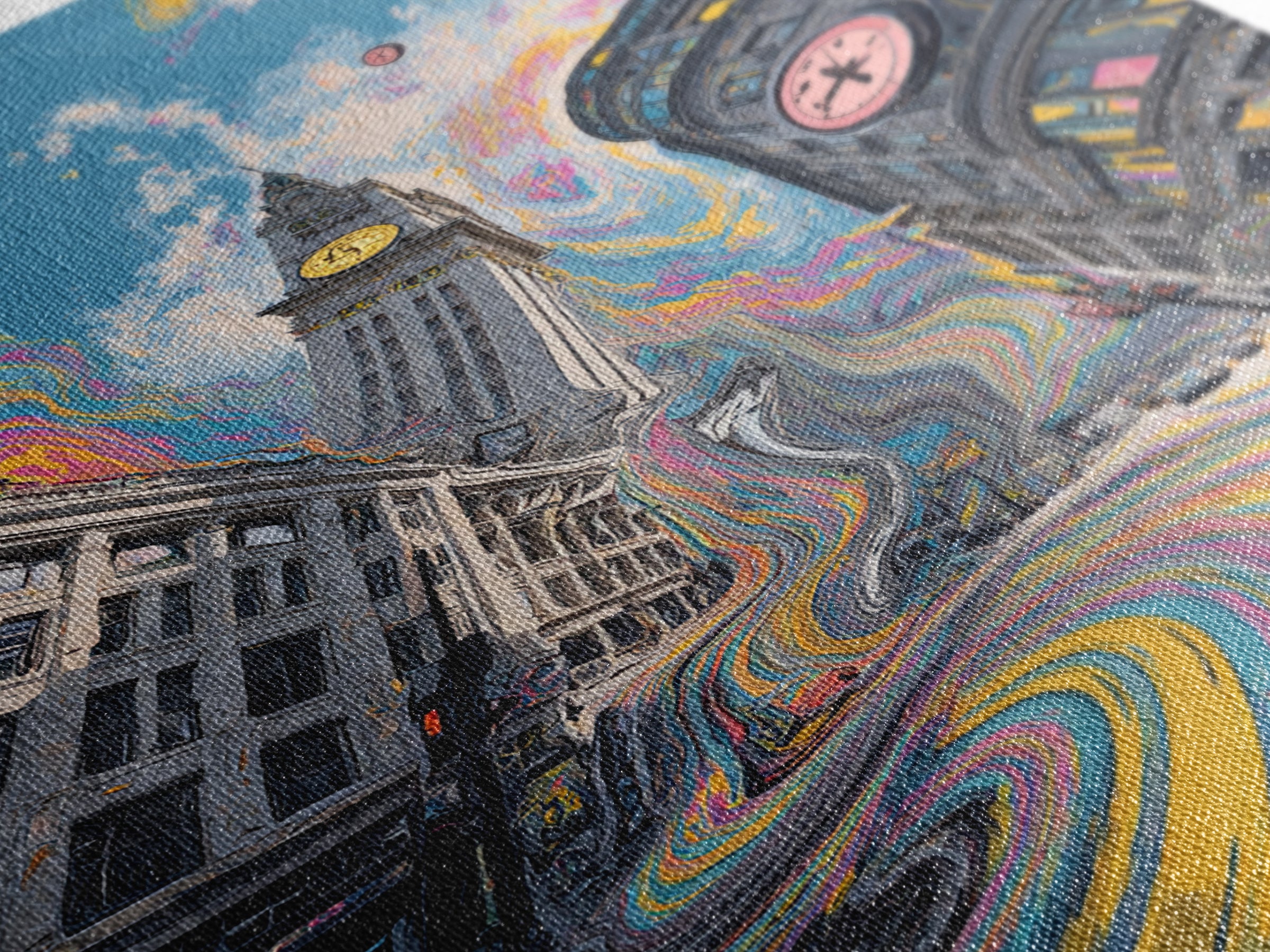 Psychedelic London Clock Tower Wall Art, Colorful Urban Cityscape Print, Surreal Travel Poster, Modern Living Room Decor