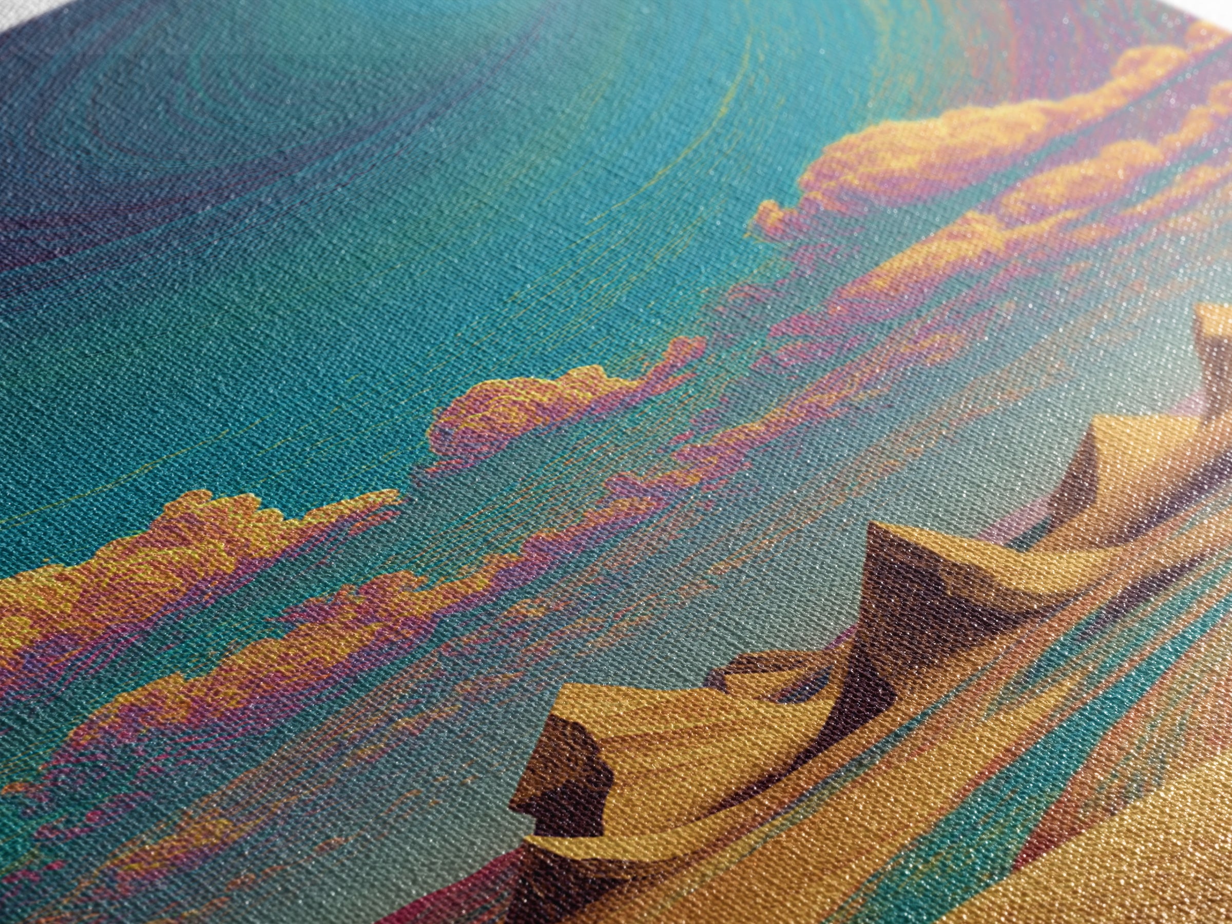 Surreal Desert Landscape With Pyramids And Swirling Sky Wall Art Modern Contemporary Canvas Print For Home Decor