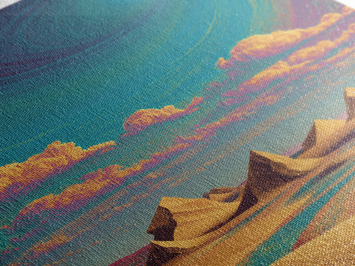 Surreal Desert Landscape With Pyramids And Swirling Sky Wall Art Modern Contemporary Canvas Print For Home Decor