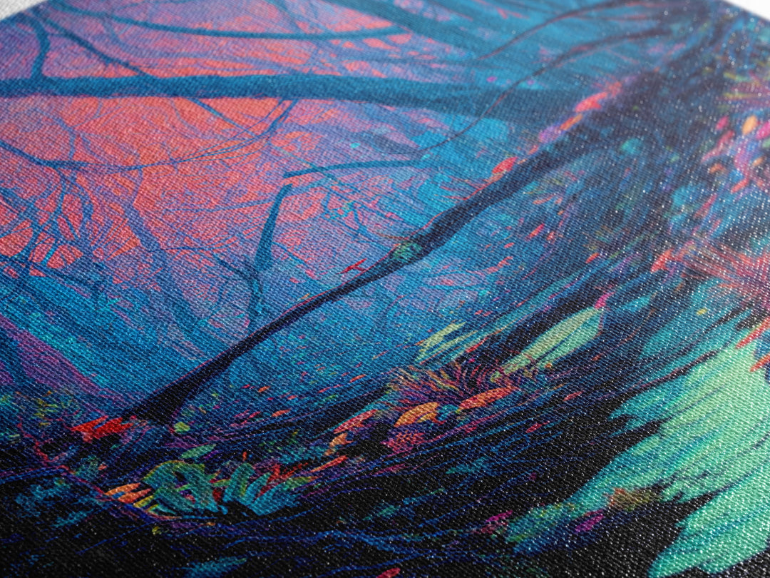 Enchanted Forest With Vibrant Colors And Glowing Mushrooms Fantasy Wall Art Print