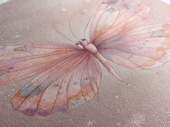 Pastel Pink Butterfly Watercolor Wall Art, Whimsical Butterfly Art Print, Nursery Decor, Feminine Bedroom Canvas Print Gift
