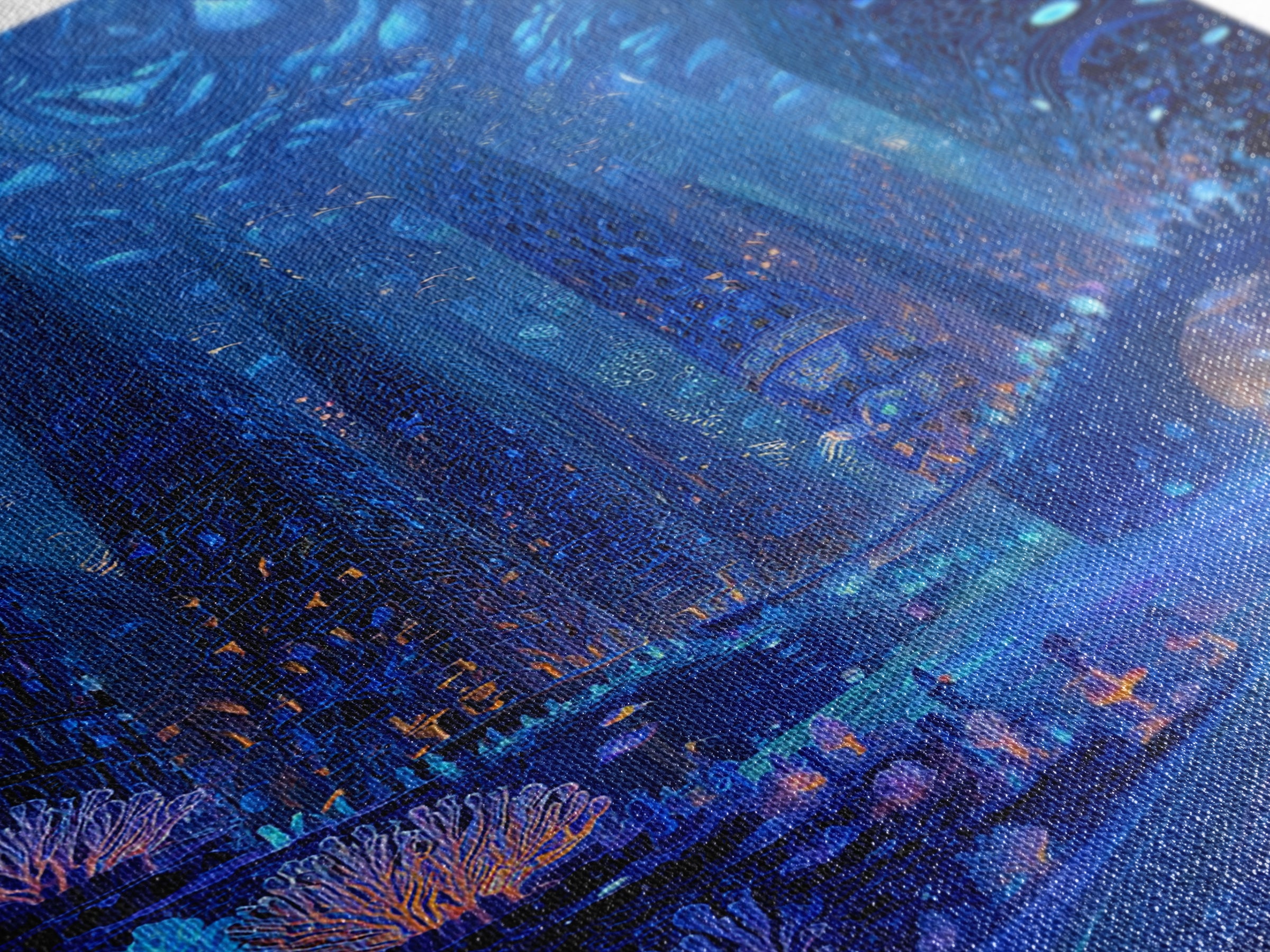 Bioluminescent Futuristic City Wall Art, Blue Sci Fi Metropolis Print, Cyberpunk Fantasy Decor, Large Canvas Poster Gift For Him