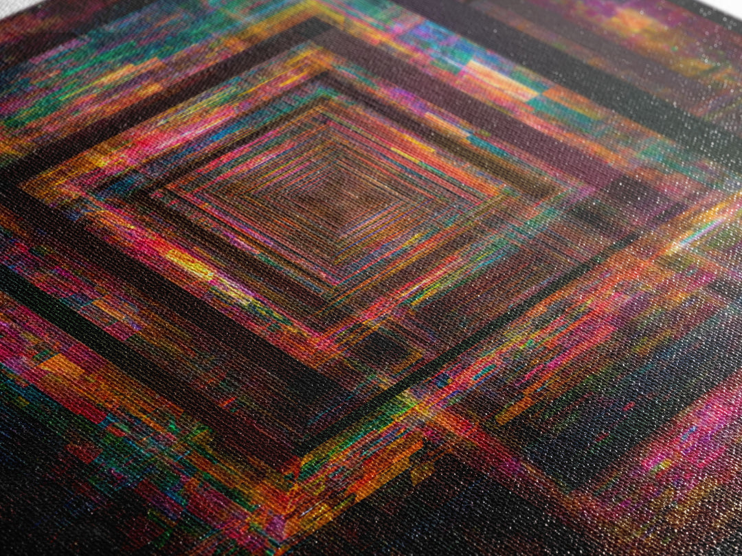Neon Glitch Infinite Corridor, Cyberpunk Abstract Wall Art, Futuristic Canvas Print, Gaming Room Decor, Modern Office Art