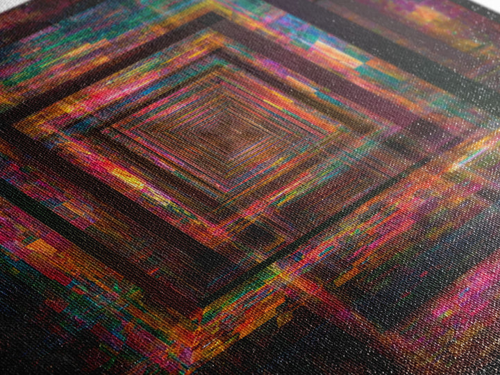 Neon Glitch Infinite Corridor, Cyberpunk Abstract Wall Art, Futuristic Canvas Print, Gaming Room Decor, Modern Office Art