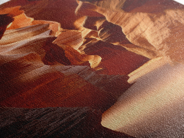 Sunlit Red Rock Canyon Pathway Between Towering Cliffs Framed Canvas Print For Rustic Home And Office Decor