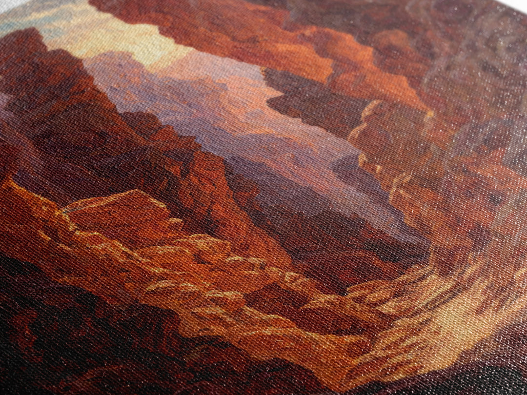 Sunlit Rocky Canyon With Warm Tones Nature Painting Wall Art Canvas Print Large Landscape Home Decor And Original Art