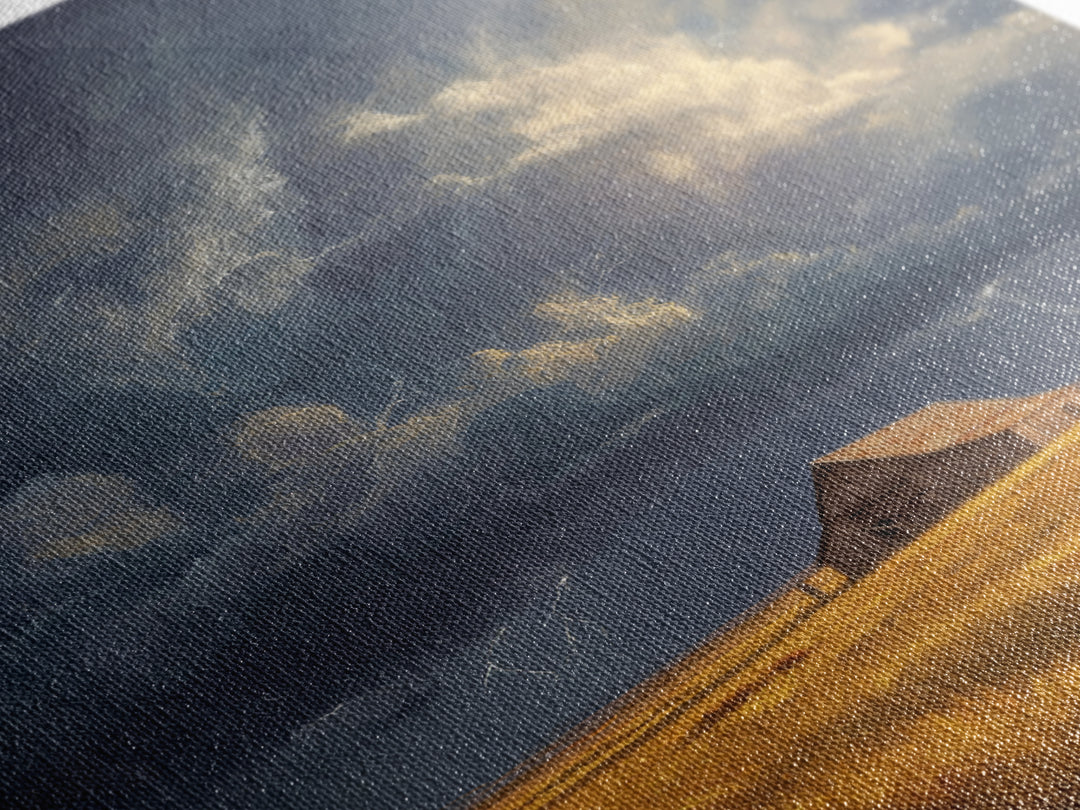Rustic Barn In Stormy Field Landscape Wall Art With Dramatic Sky Lightning Canvas Print For Living Room Decor