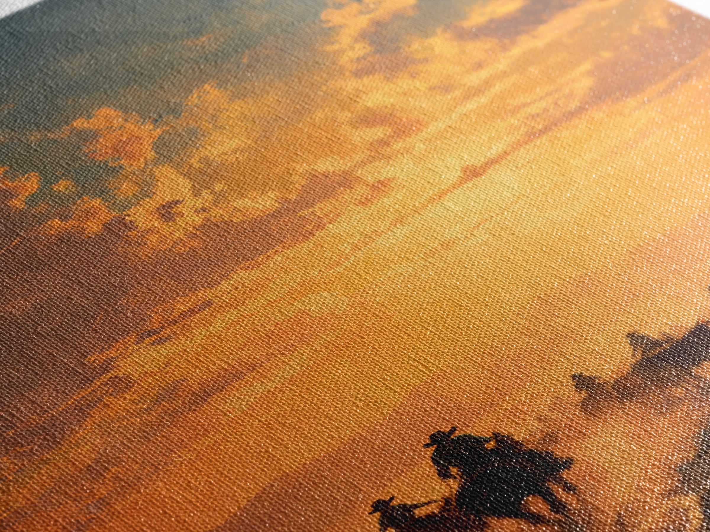 Sunset Cowboy Cattle Drive Ranch Scene Oil Painting Wall Art Framed Canvas Print For Rustic Farmhouse Home Decor