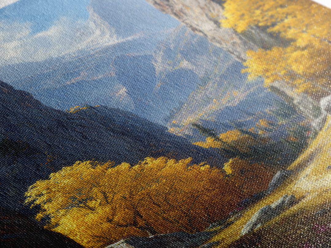 Majestic Mountain Valley Fall Landscape Painting Wall Art Framed Canvas Print For Warm Autumn Home Decor Living Room