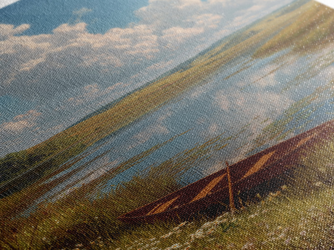 Quiet Lakeside Scene With Rowboat And Wildflowers Landscape Oil Painting Fine Art Print Wall Art