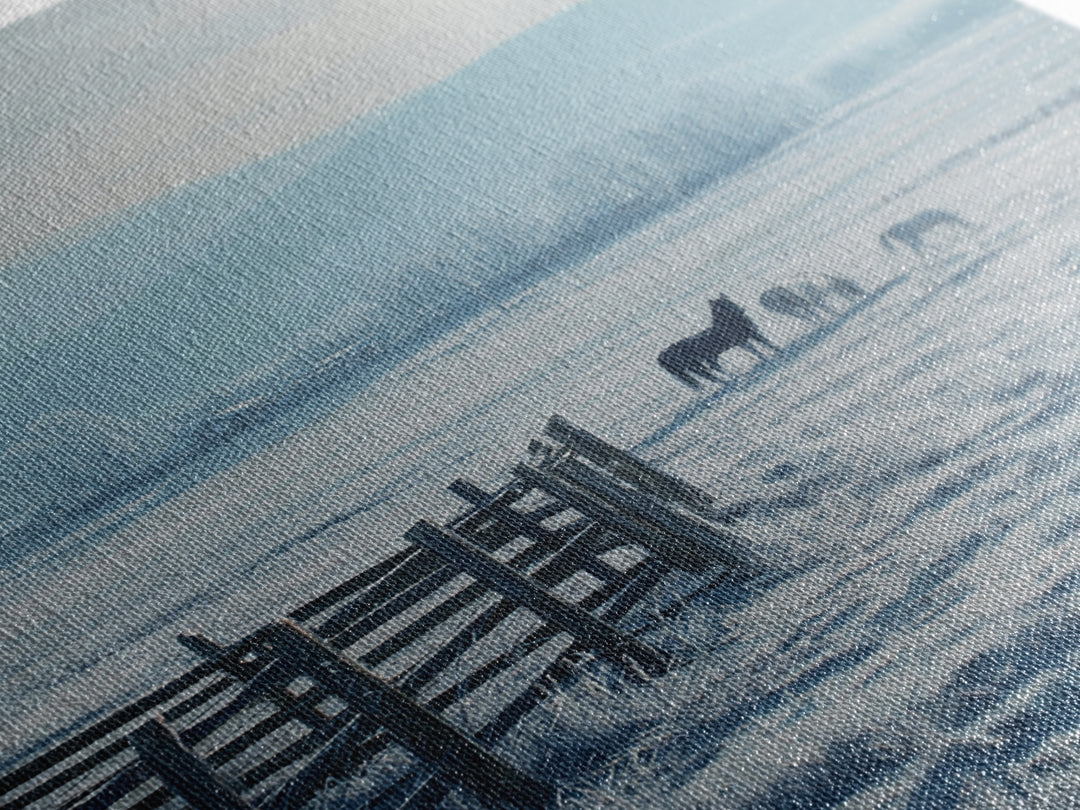 Winter Landscape Painting With Horses In Snowy Field Featuring Wooden Fence Pastel Tones Canvas Print For Rustic Home Decor