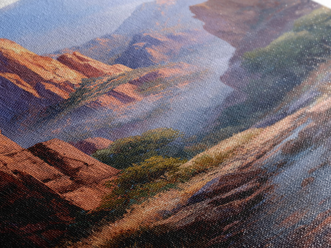 Classic Landscape Oil Painting Canyon River Wall Art Framed Canvas Print For Rustic Home Decor And Gifts