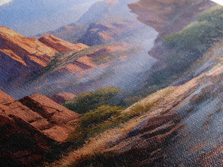 Classic Landscape Oil Painting Canyon River Wall Art Framed Canvas Print For Rustic Home Decor And Gifts