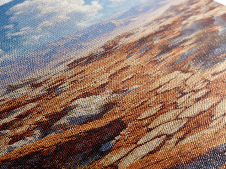 Arid Canyon Dry Landscape With Rocks And Bushes Modern Desert Wall Art Canvas Print For Southwestern Decor