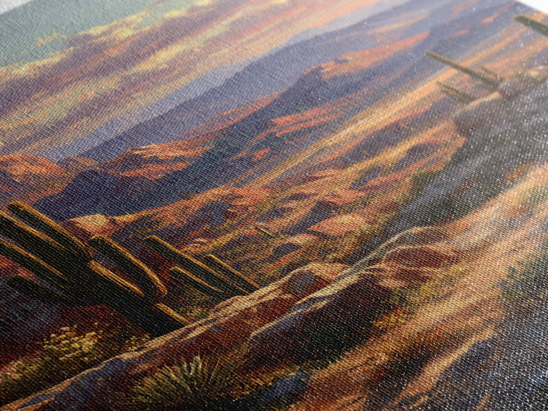 Detailed Desert Canyon Landscape With Scenic View Of Mountains And Trees Wall Art Print Canvas Print