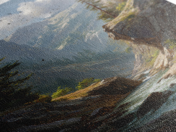 Majestic Mountain Canyon Landscape With Stream And Birds Original Oil Painting Canvas Print For Living Room Decor
