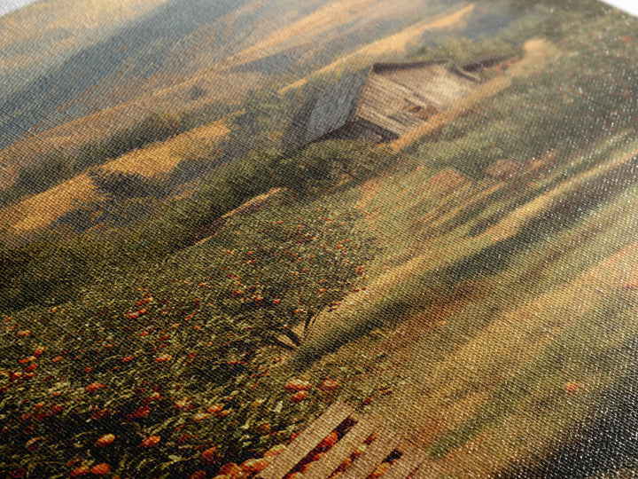 Classic Rustic Orchard Landscape Painting Framed Canvas Print For Farmhouse Decor And Country Home Wall Art