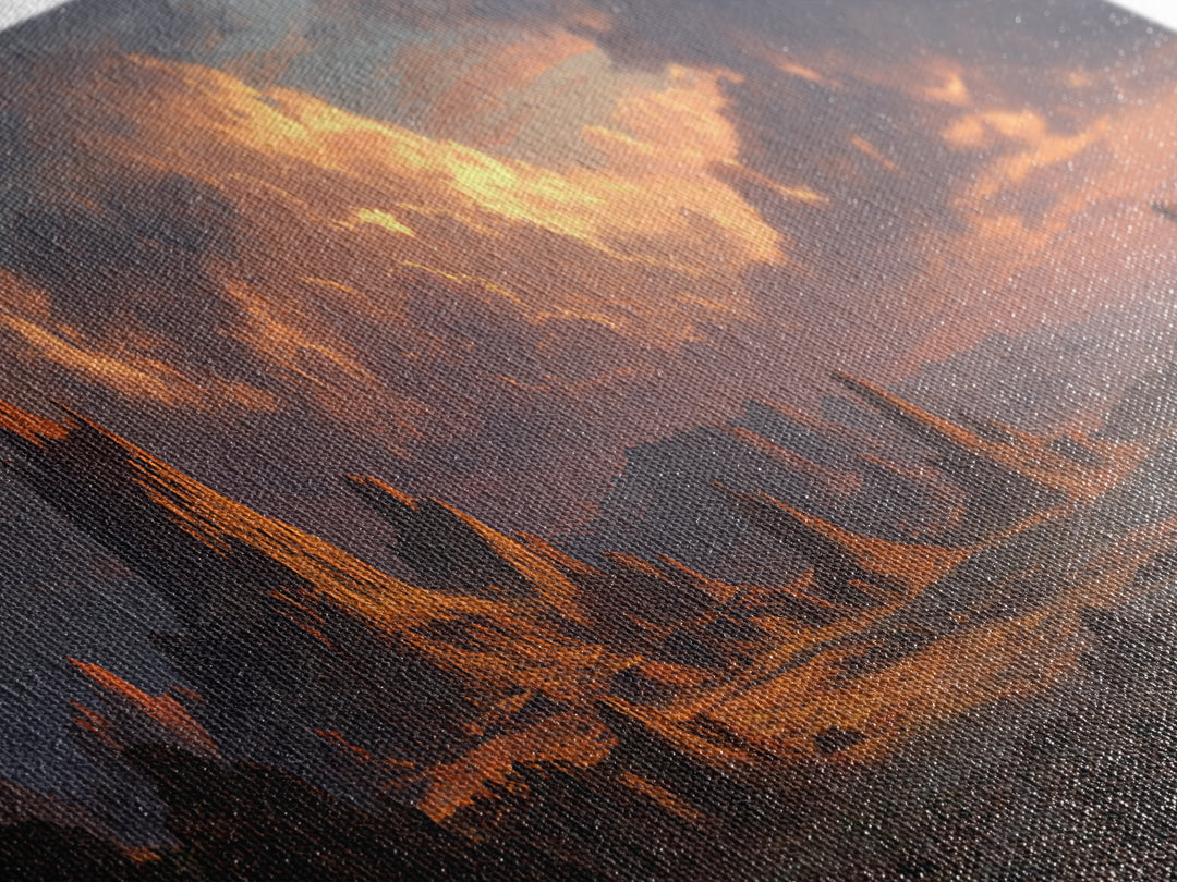 Epic Desert Spires At Sunset Canvas Print, Fantasy Landscape Wall Art For Game Room Decor, Southwestern Sci Fi Home Decor