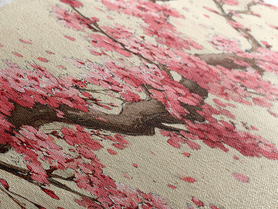 Pink Cherry Blossom Branch Wall Art, Japanese Floral Canvas Print, Botanical Wall Decor, Japandi Bedroom Art Print, Above Bed Decor