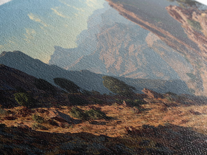 Sunlit Desert Canyon Landscape Wall Art, Southwestern Mountain Canvas Print, Rustic Nature Decor, Large Horizontal Office Print