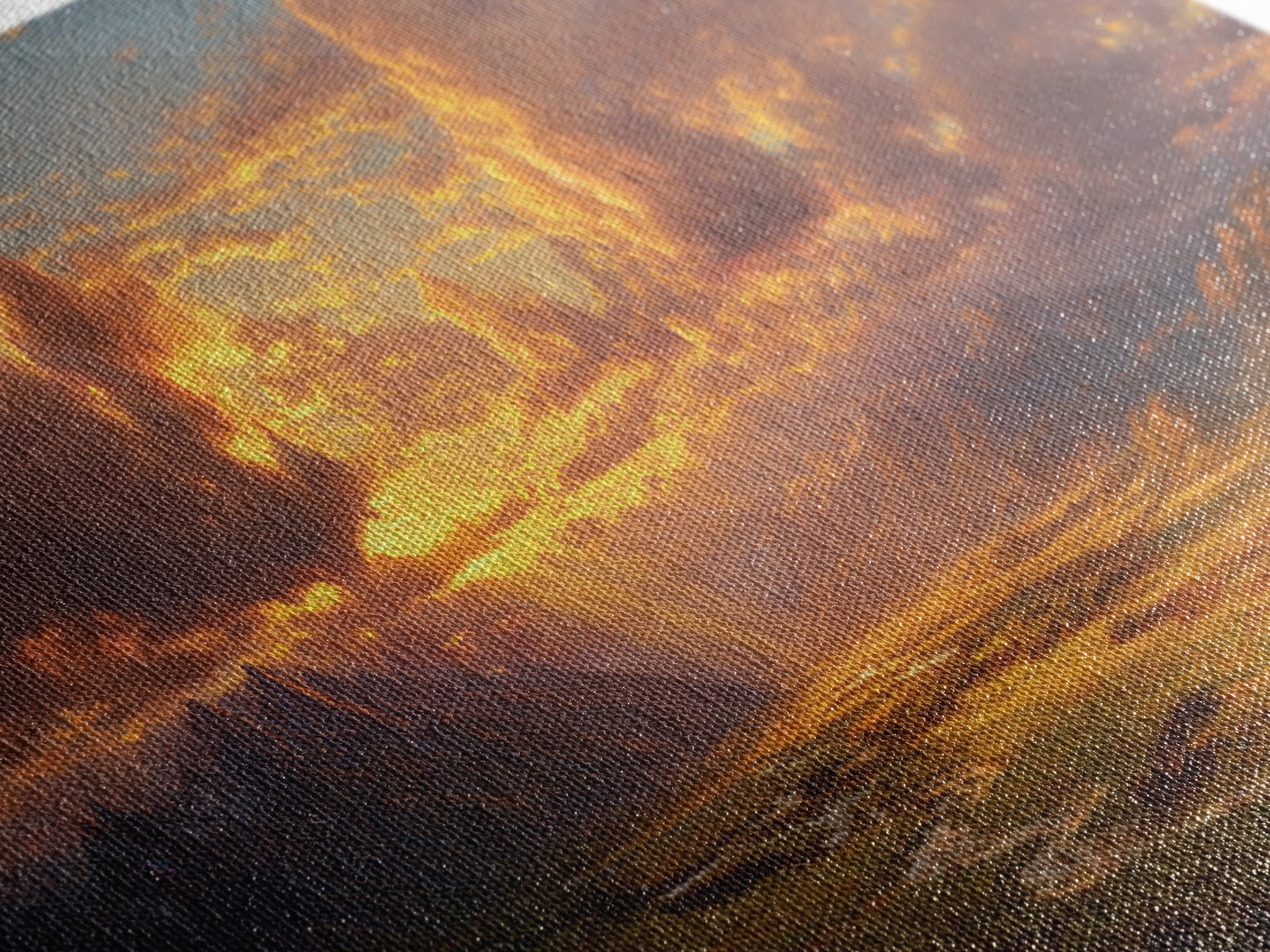 Golden Mountain Valley Sunset Wall Art, Panoramic Landscape Painting, Rustic Nature Decor For Living Room And Office Wall Decor