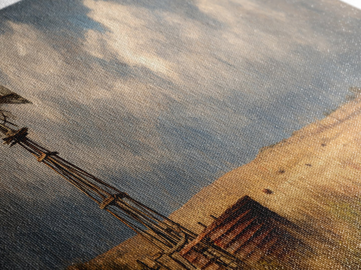 Stormy Prairie Windmill Wall Art, Rustic Western Canvas Print, Farmhouse Landscape Decor, Large Country Art For Living Room