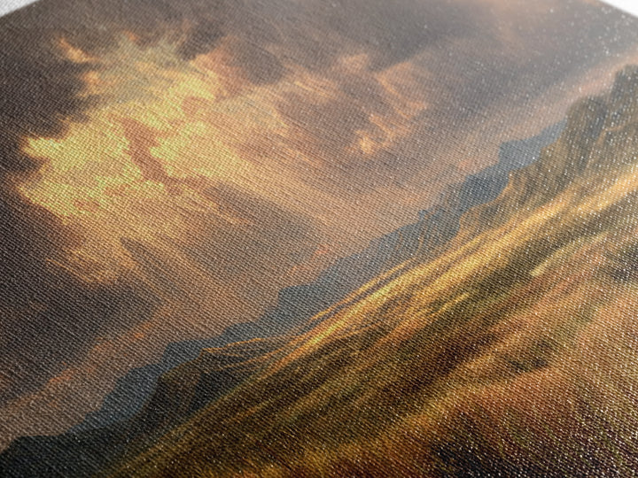 Golden Sun Rays Over Prairie Wall Art, Dramatic Sky Landscape Canvas Print, Nature Wall Decor, Rustic Living Room Art Gift