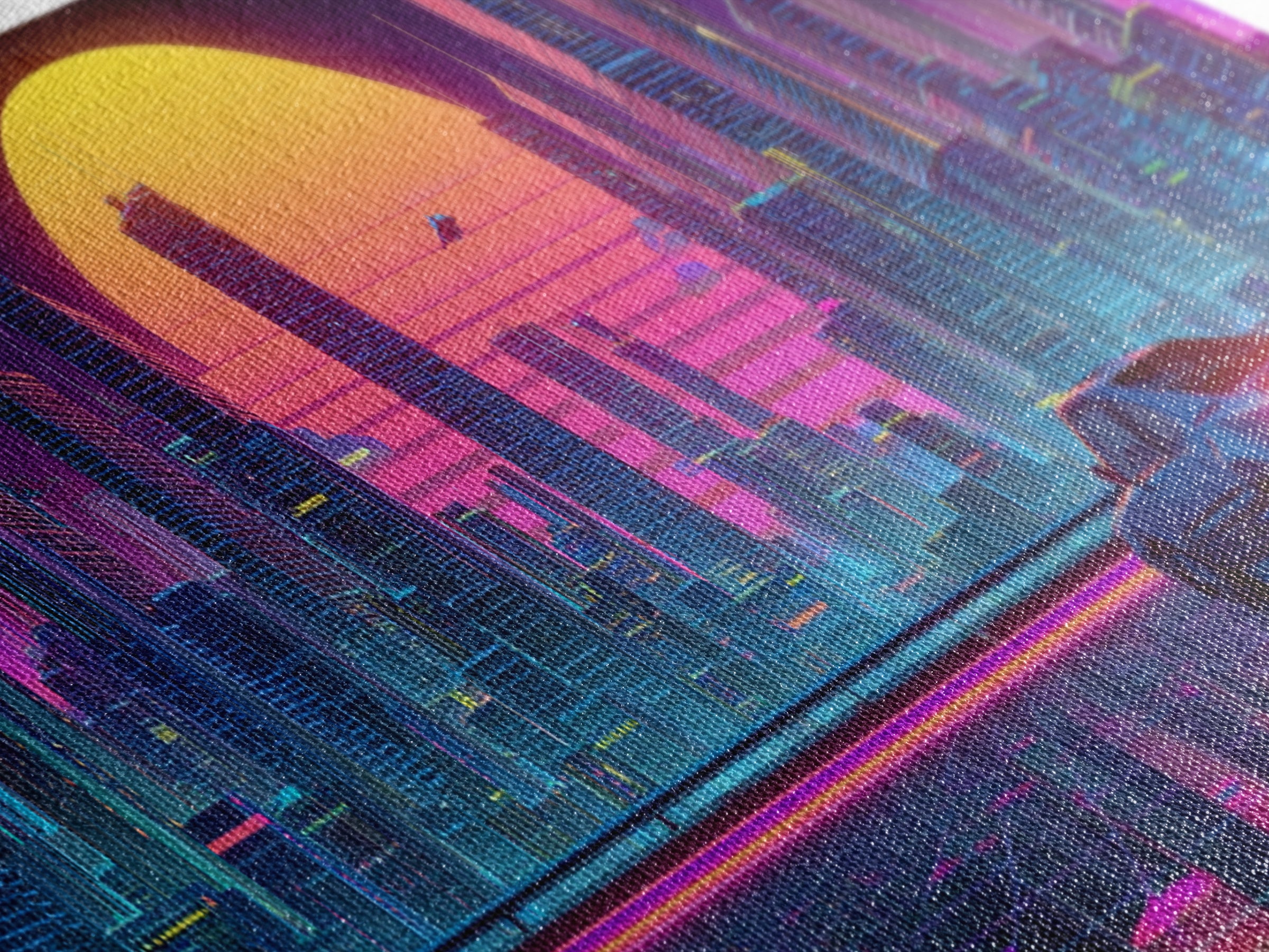 Neon Cyberpunk City Car Canvas Print, Futuristic Wall Art, Sci Fi Poster, Gaming Room Decor, Vaporwave Modern Home Decor
