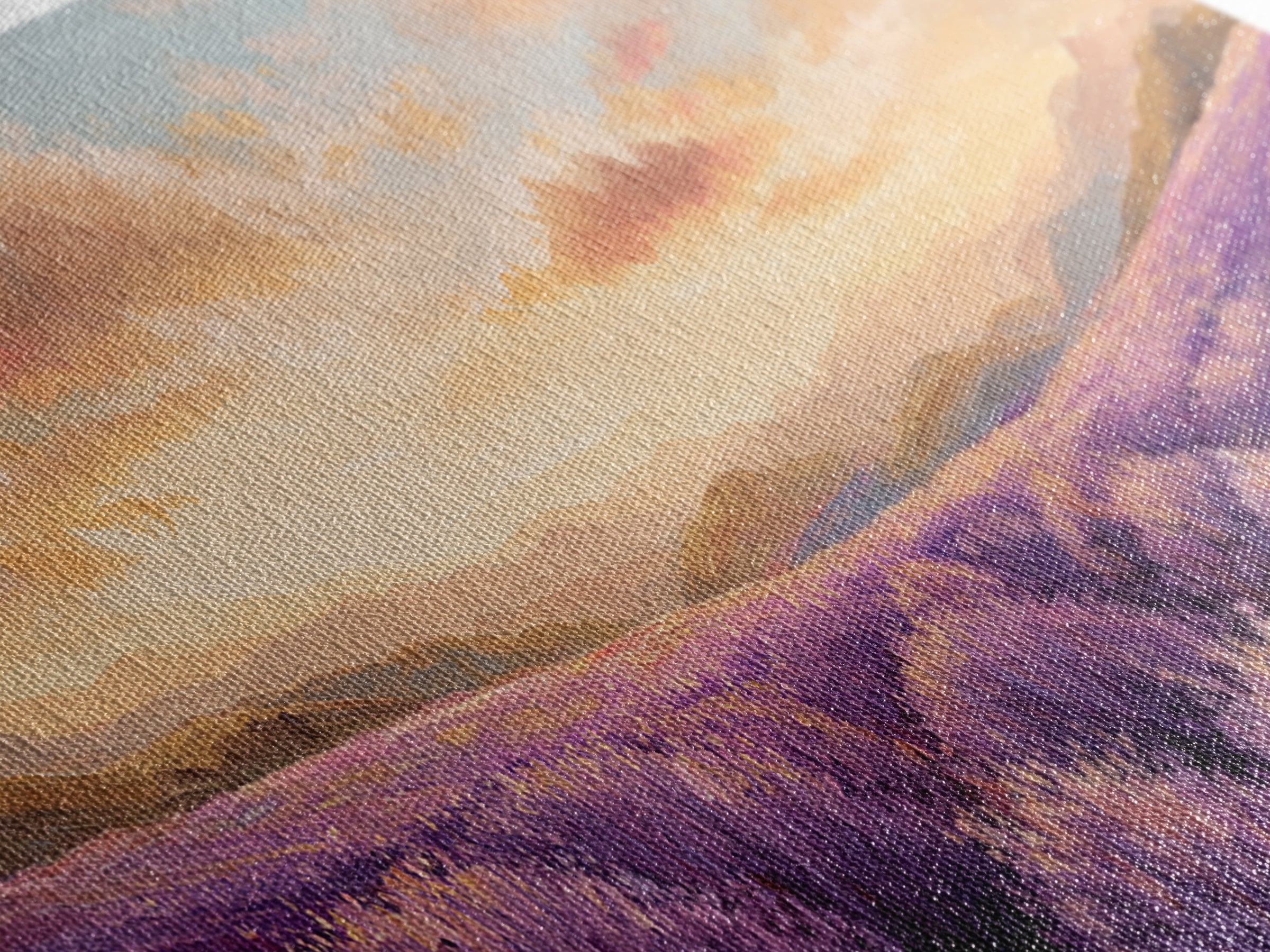 Sunset Lavender Field Landscape Wall Art, Panoramic Canvas Print, French Country Decor, Large Above Sofa Wall Decor, Provence Print