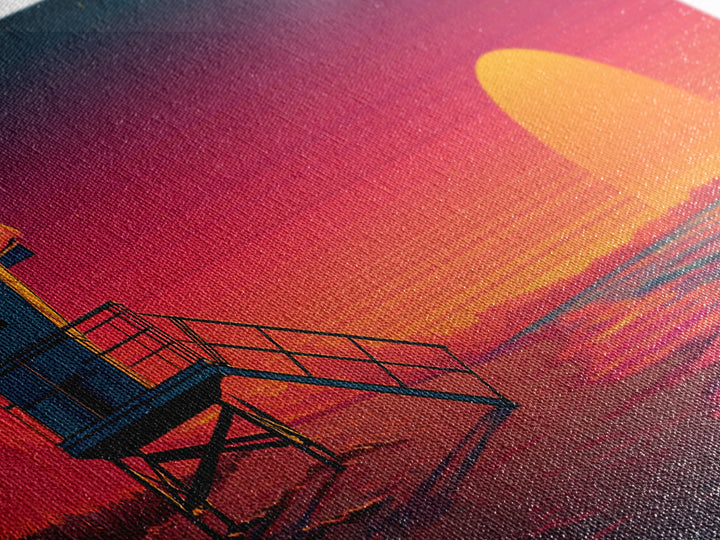 Retro Lifeguard Tower Sunset Canvas Print, Beach Wall Art, Coastal Decor, Vaporwave Poster, Summer Ocean Home Decor, Beach House Gift