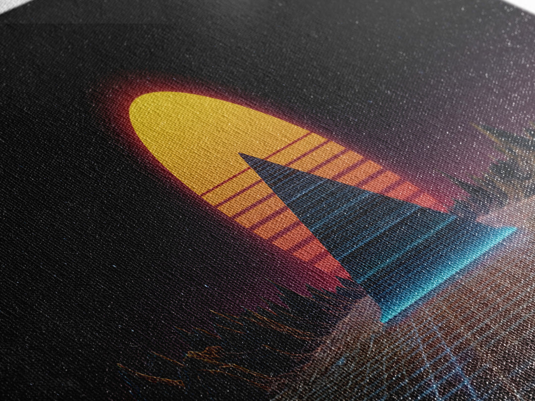 Retro Pyramid Sunset Canvas Print, Synthwave Desert Wall Art, Futuristic Vaporwave Decor, Gaming Room Statement Artwork Poster