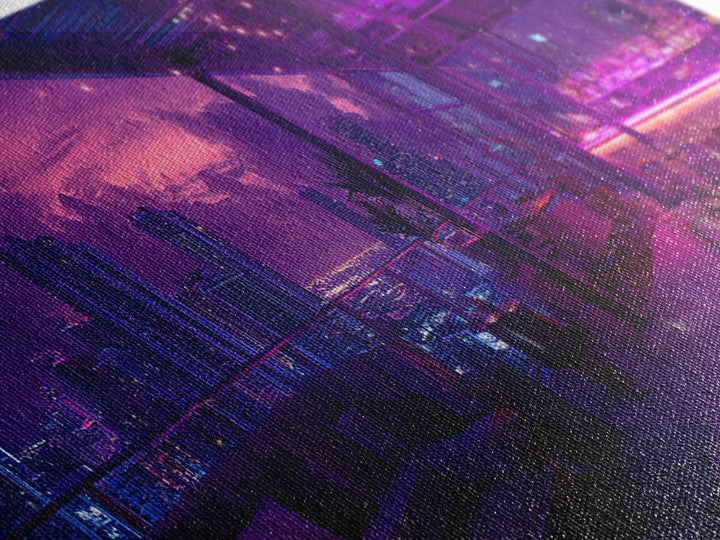 Neon Rooftop Lounge Skyline At Dusk Wall Art, Cyberpunk Cityscape, Futuristic Bar Decor, Panoramic Living Room Print Home Decor