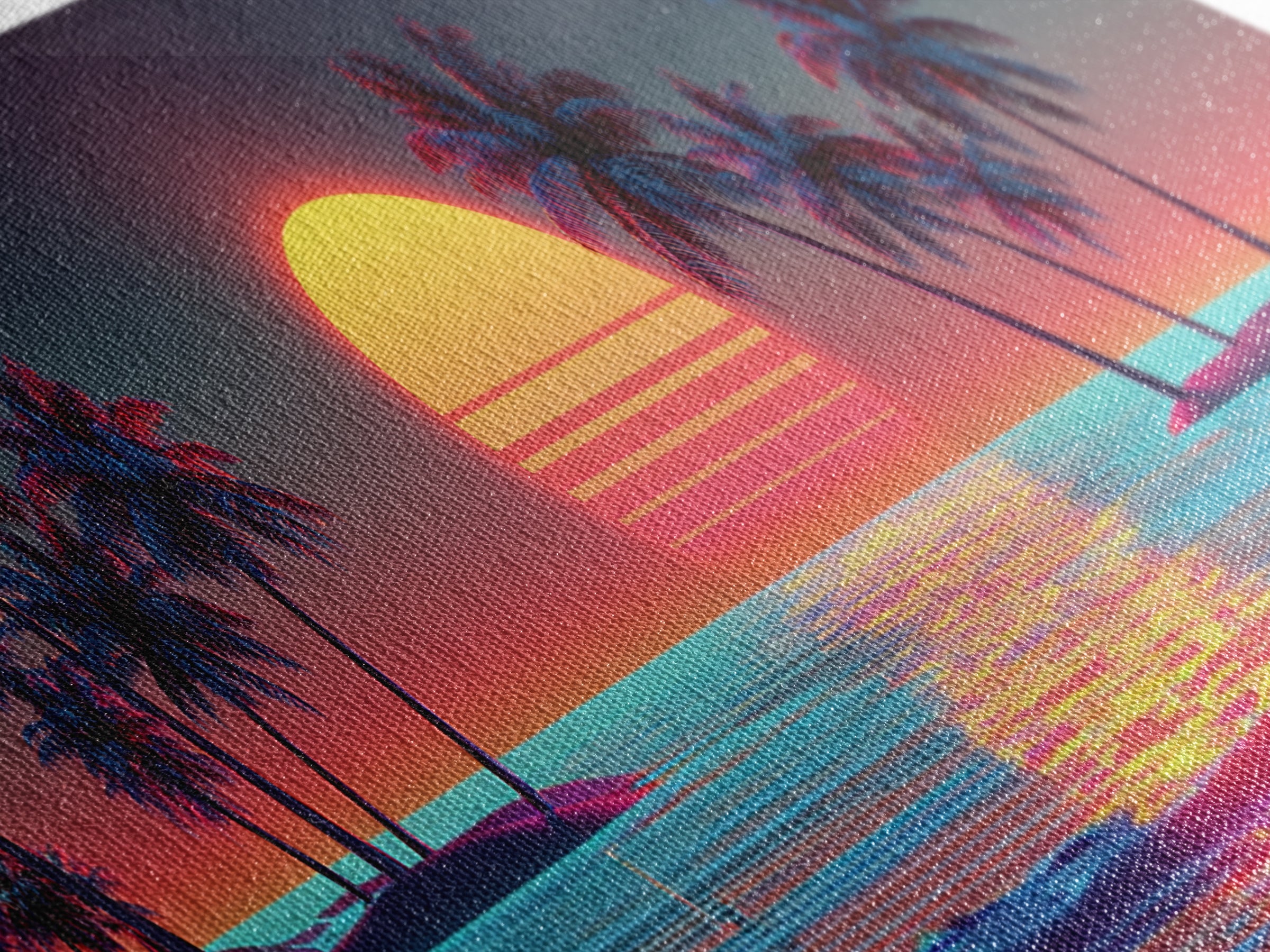 Retro Palm Island Sunset Canvas Print, Tropical Beach Wall Art, Coastal Decor, Summer Vibes, Large Living Room Poster, Home Decor