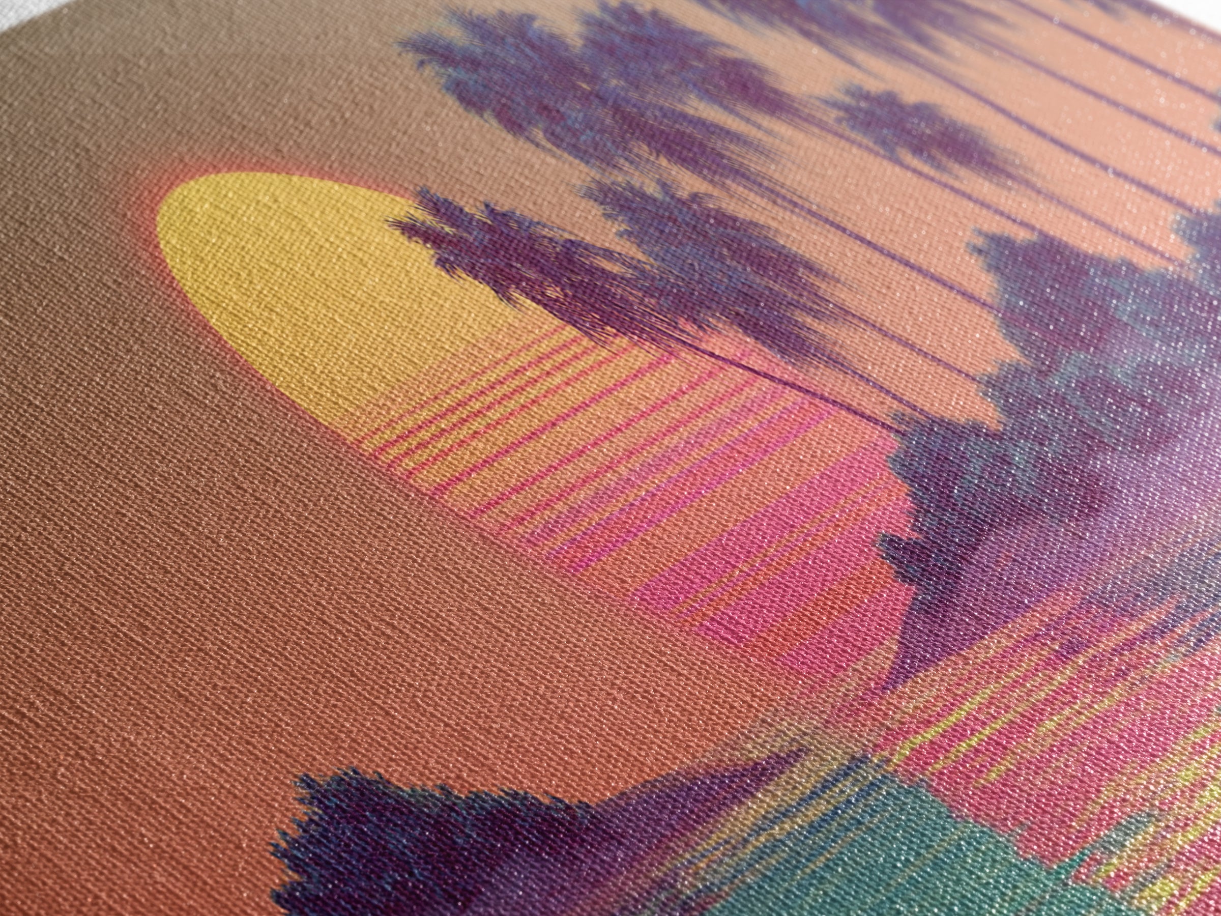 Tropical Palm Island Sunset Canvas Print, Retro Coastal Wall Art, Beach House Decor, Vaporwave Summer Landscape Art Print