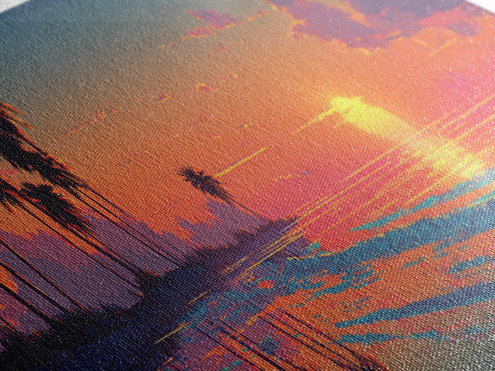 Orange Sunset Palm Beach Lagoon Wall Art, Tropical Canvas Print, Coastal Decor, Beach House Decor, Ocean Living Room Art