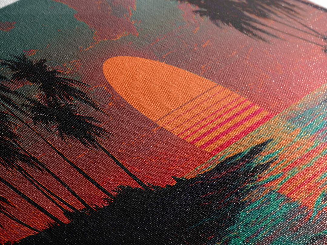 Tropical Palm Island Sunset Wall Art, Retro Beach Canvas Print, Coastal Decor, Ocean Poster, Summer Housewarming Gift, Tropical Home Decor