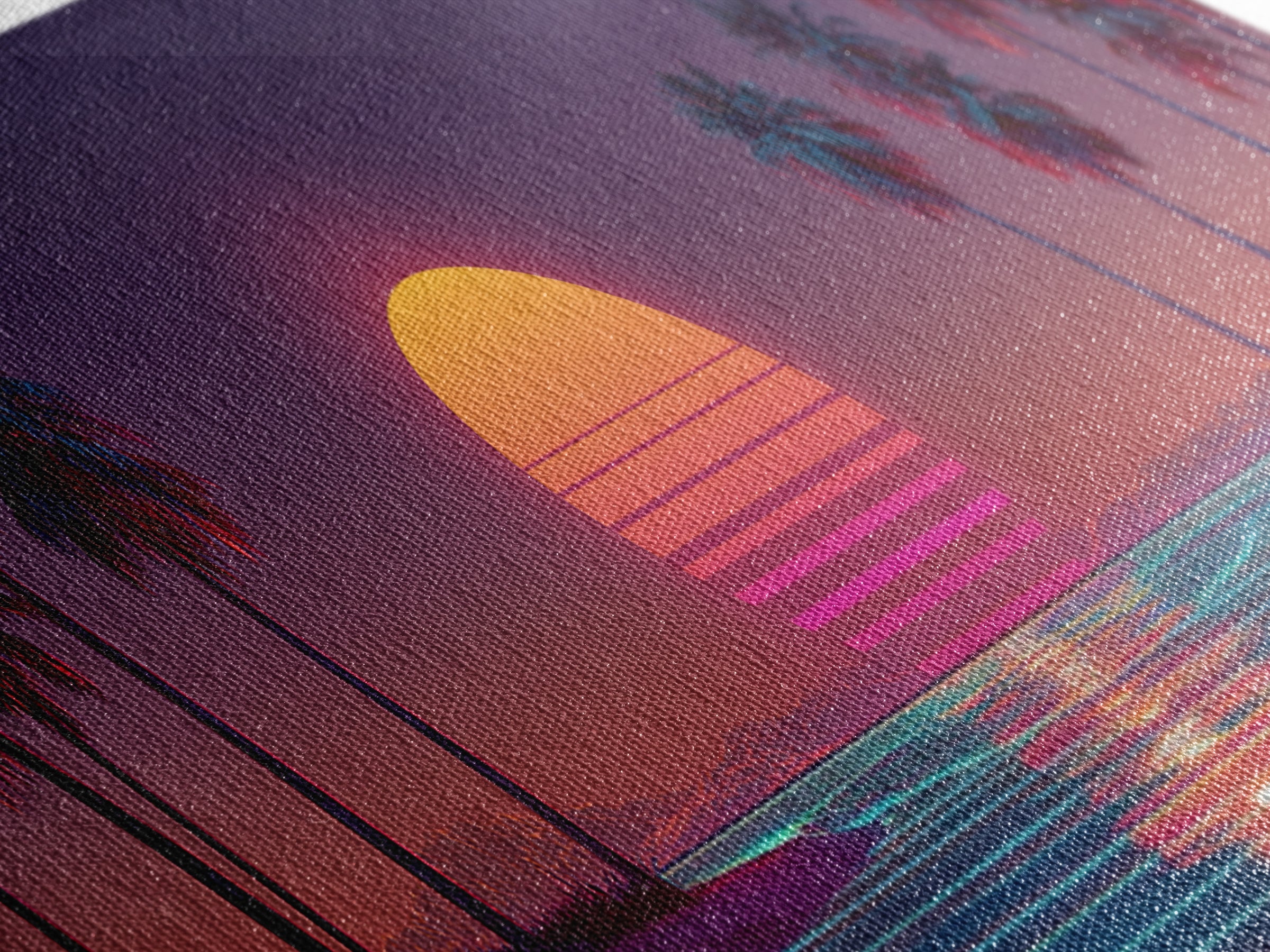 Retro Tropical Palm Sunset Wall Art, Vaporwave Beach Canvas Print, Neon Coastal Decor, 80s Aesthetic Room Decor, Gift For Him