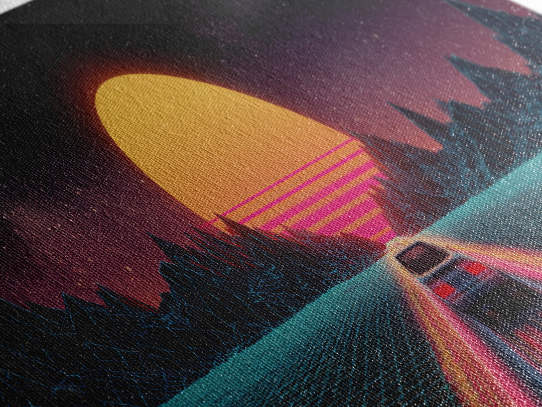 Retro Synthwave Car At Neon Sunset Canvas Print, Futuristic Wall Art, 80s Vaporwave Decor, Gaming Room, Gift For Him, Modern Home Decor